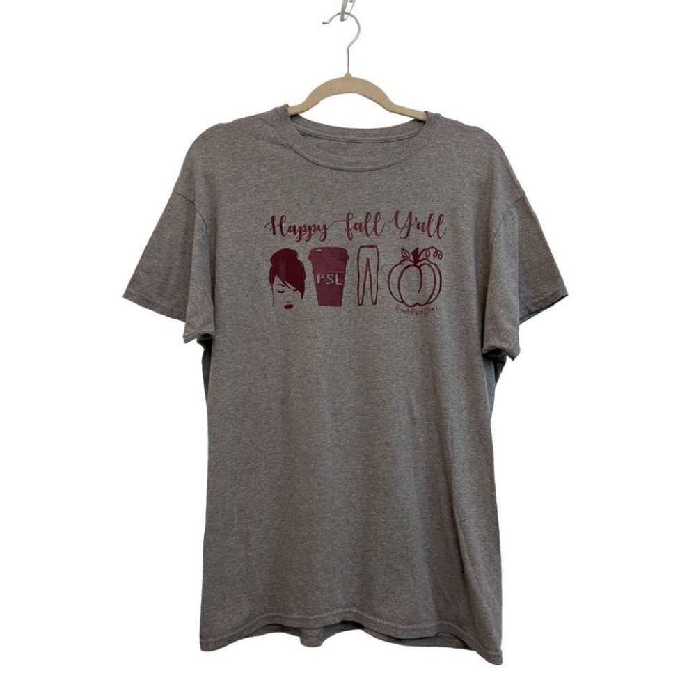 Happy Fall Y'all ! Graphic Tee Grey Womens Size Large - Picture 1 of 5